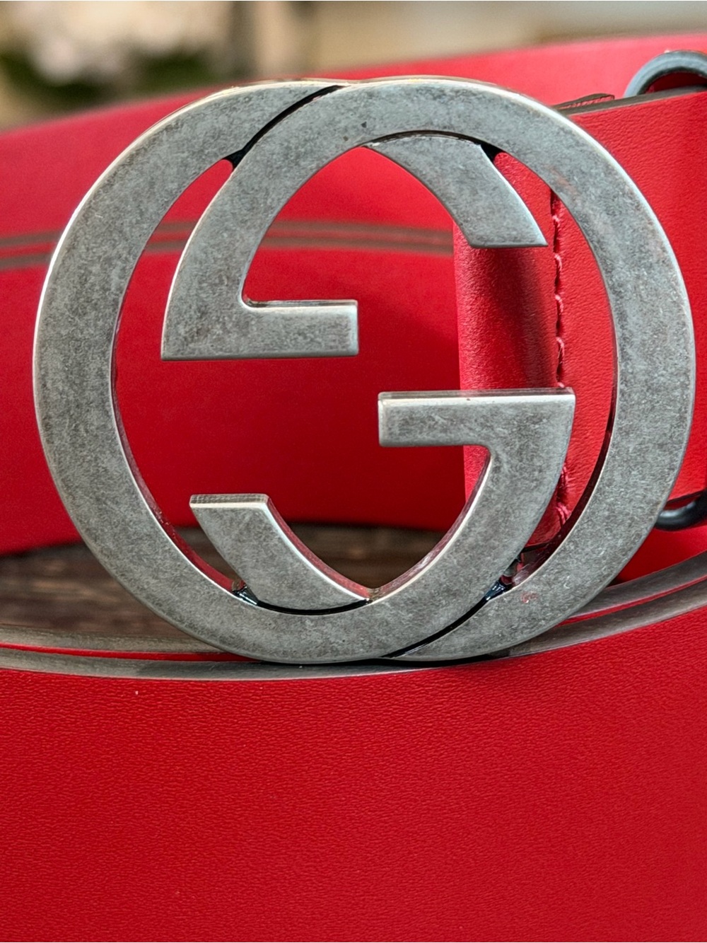 Gucci Red Leather Double G Buckle Belt - Picture 6 of 6